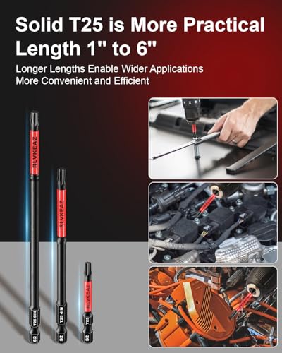 10-PCS T25 Torx Bits for Impact Driver 1 to 6-in Long T 25 Bit Set - style: 10-PCS T25 Torx Bits 1'' to 6'' Long, T-25 Torx Bit Set Premium Solid S2 Steel