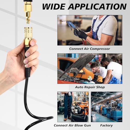 Flutesan 10 Pack 1/4 in x 10 ft Recoil Air Hose with Quick Coupler, Black - color: Black