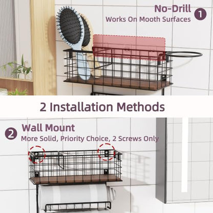 3-Tier Wall Mounted Hair Tool Organizer, Matte Black