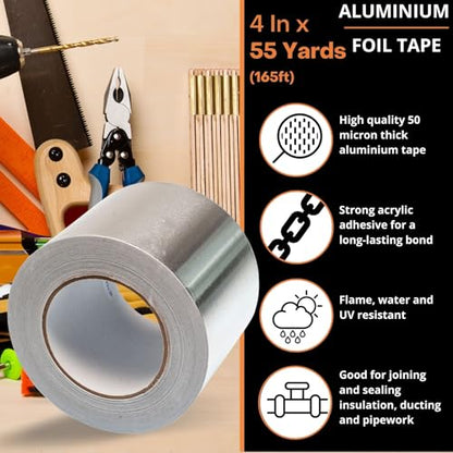 GTSE - Aluminum Foil Tape, 4 inches x 55 Yards (164 ft), 1 Roll