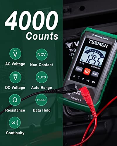 TM-510 Digital Multimeter, 4000 Counts, Smart Measurement, Auto-Ranging Voltmeter; Voltage Tester with Non-Contact Voltage Function, Measures AC/DC Voltage, Resistance, Continuity – Green (Pack of 2) - size: TM-510 Auto Multimeter (Pack of 2)