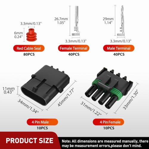 Nilight 180PCS 10 Kits 4 Pin Waterproof Automotive Electrical Connector Kit - size: 4Pin Spark Plug Connector 180PCS