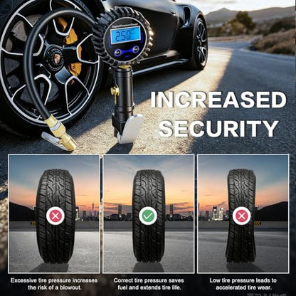 Digital Tire Pressure Gauge with Inflator 250 PSI - size: 1 Pack Full Kit