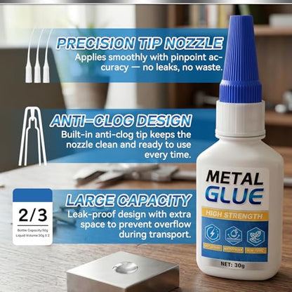 Metal Glue, Super Glue for Metal 30g Heavy Duty Instant Adhesive, Fast Drying Clear CA Adhesive for Stainless Steel, Aluminum, Iron, Jewelry Repair, DIY Crafts, Waterproof Strong Bonding - size: 1 Pack