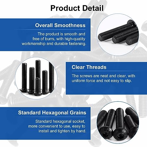 100Pcs M3 x 10mm Button Head Socket Cap Screws, Alloy Steel 10.9 Grade - size: M3 x 10mm