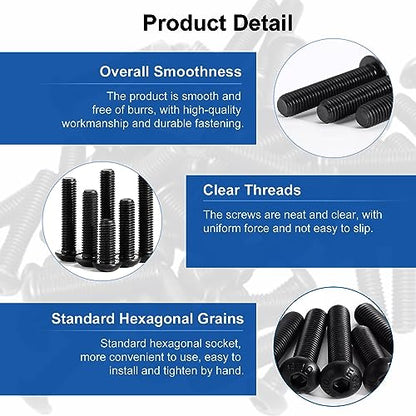 100Pcs M5 x 12mm Button Head Socket Cap Screws, Alloy Steel 10.9 Grade - size: M5 x 12mm