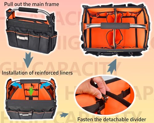 12-Inch Tool Tote Electrician Tool Bag with 34 Pockets & Removable Divider - size: 12 IN