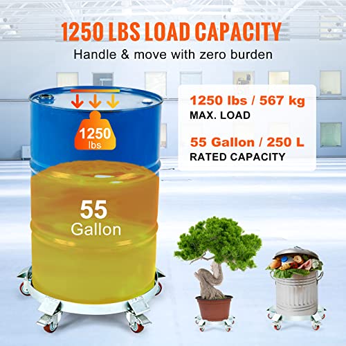 VEVOR 55 Gal Heavy Duty Drum Dolly 1250lbs Load Capacity Barrel Dolly Cart - size: 1 PC, style: 5 Swivel