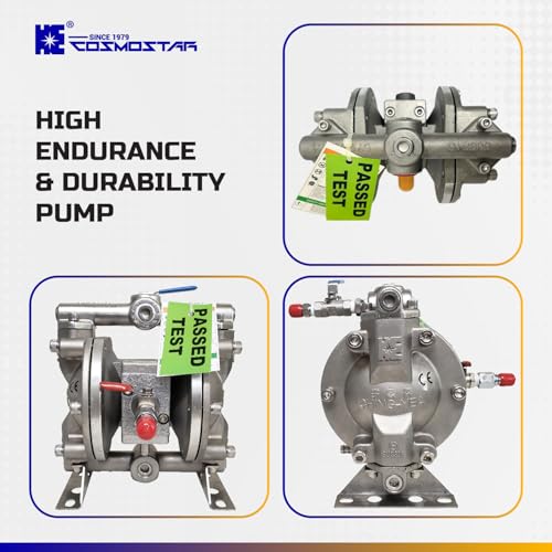 COSMOSTAR D0902 3/8" Stainless Steel Double Air Diaphragm Pump, Aluminum Body, Teflon Ball, seat and Diaphragm, Pump Muffler, Pump, Chemical Pump, Waste Oil Pump, Pneumatic Oil Pump, Diaphragm Pumps - size: D0902 3/8" Stainless Steel