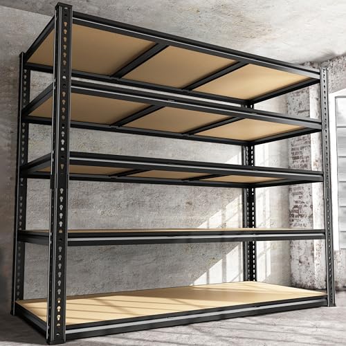 ROOMFAVE 48" W Garage Shelving Heavy Duty 3080LBS,5 Tier,Black, Industrial - size: 72" H x 48" W x 24" D