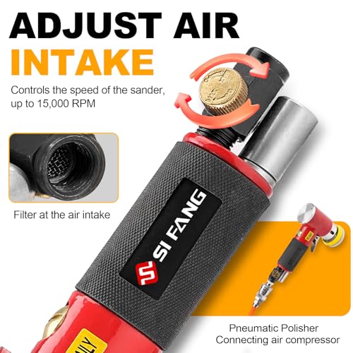 SI FANG Mini Random Orbital Air Sander Kit, Pneumatic Polisher 1/2/3 inch - style: 1"2"3" Buffer&Sander Kit Red