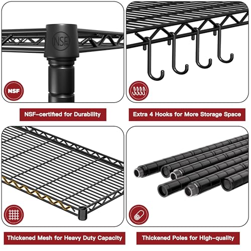 PrimeZone 6 Tier Wire Shelving with Wheels 79''H 1500lbs Storage Shelves - size: 36" W x 16" D x 79" H