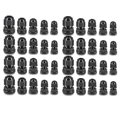 SuperInk 40 Pcs Cable Gland - Plastic Waterproof Adjustable 3-14mm Cable Glands Joints Wire Protector PG7 PG9 PG11 PG13.5 PG16 Cable Connectors