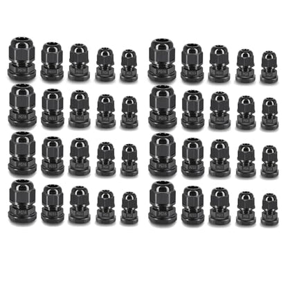 SuperInk 40 Pcs Cable Gland - Plastic Waterproof Adjustable 3-14mm Cable Glands Joints Wire Protector PG7 PG9 PG11 PG13.5 PG16 Cable Connectors