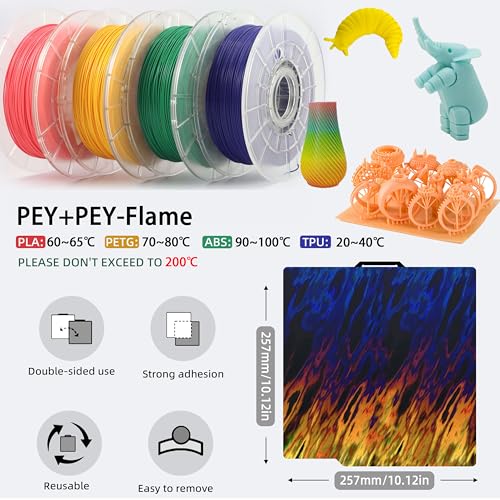 Build Plate 257x257mm - GOMENL Build Plate for Bambu Lab A1 P1P P1S P2S X1 X1C X1E 3D Printer, 3D Printer Spring Steel Removable Platform - color: Tortoise Shell+Ice Fire