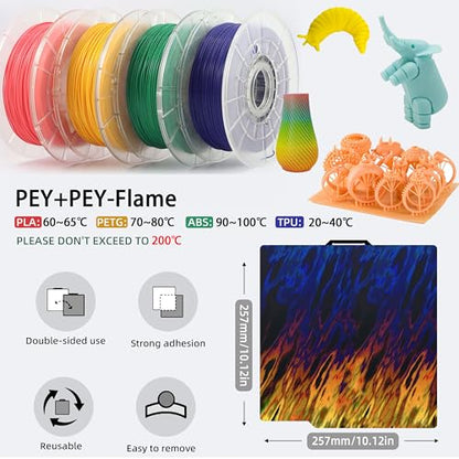 Build Plate 257x257mm - GOMENL Build Plate for Bambu Lab A1 P1P P1S P2S X1 X1C X1E 3D Printer, 3D Printer Spring Steel Removable Platform - color: Tortoise Shell+Ice Fire