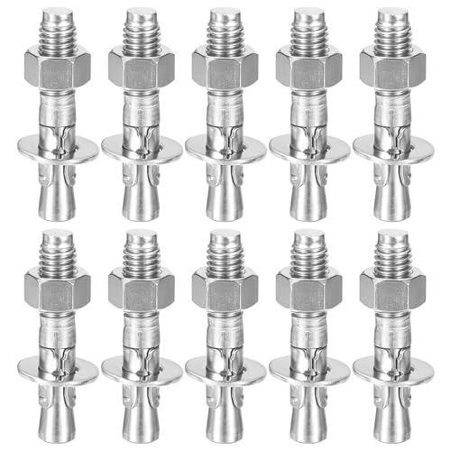 DTGN 1/2" x 2-3/4" Wedge Anchors - 10Pack - Good for Cement and Concrete Wall - 304 Stainless Steel Zinc Plated Screw Bolt Nut Expansion Tube Fasteners - size: 1/2" x 2-3/4"