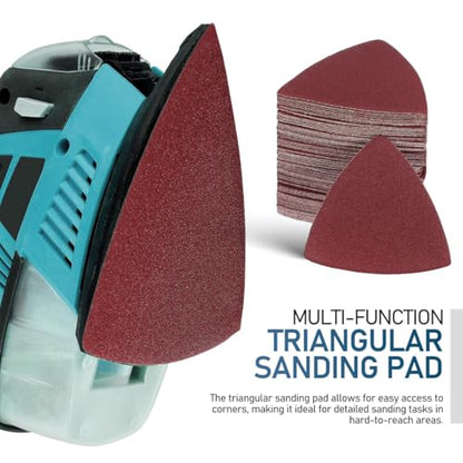 Triangle Sanding Pads 3.26 in Self Adhesive Sand Paper for Oscillating Tool Detail Sander Sandpaper for Corner Access Multi Tool Sanding Pad for Woodworking and Surface Prep