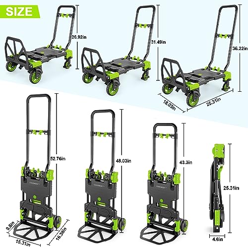 Folding Hand Truck Dolly, 330lb Convertible 4 to 2 Wheel Moving Cart, Green - size: 330LB Green