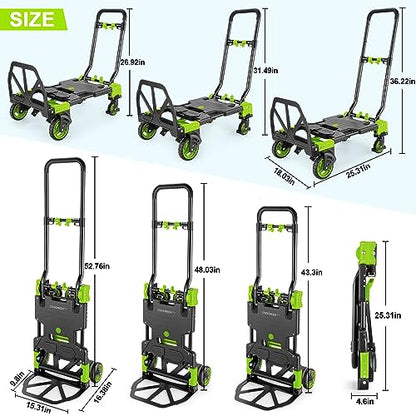 Folding Hand Truck Dolly, 330lb Convertible 4 to 2 Wheel Moving Cart, Green - size: 330LB Green