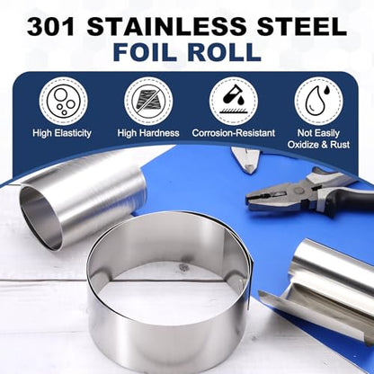 MECCANIXITY 301 Stainless Steel Foil Roll 0.05mmx100mmx2m Silver - size: 0.05mm x 100mm x 2m