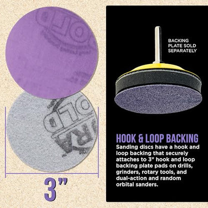 Dura-Gold Premium 1000 Grit 3" Purple Film Ceramic Sanding Discs, Box of 30 - style: 1000 Grit