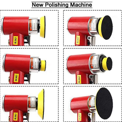 SI FANG Mini Random Orbital Air Sander Kit, Pneumatic Polisher 1/2/3 inch - style: 1"2"3" Buffer&Sander Kit Red