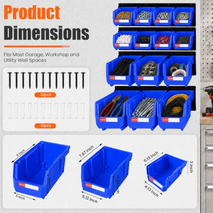 14pc Wall-Mounted Organizer V1 V2 V3 Master Combo Set Blue - color: Blue, size: V1-8Bins&V2-3Bins&V3-3Bins&4Rails