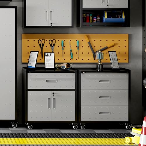 3 Drawer Metal Mobile Garage Tool Storage Cabinet with Wheels,Gray - color: Black/Gray, style: 3 drawer with wheels