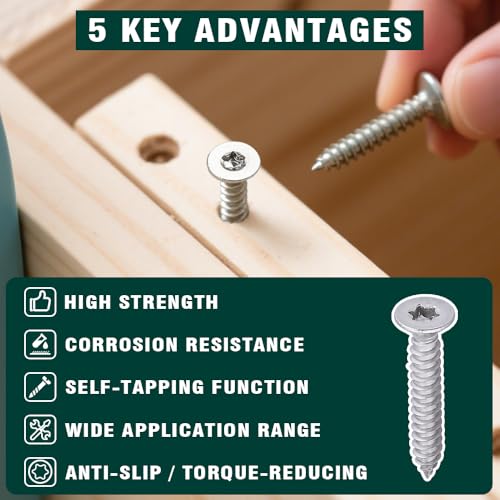 #4 x 1 Flat Head Torx Drive Self Tapping Screws for Wood and Sheet Metal, 304 Stainless Steel 18-8, Corrosion Resistant Countersunk Star Drive Head Screws, Pack of 100 - size: #4 x 1"