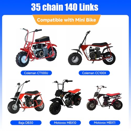 YOXUFA #35 Roller Chain for Mini Bike Coleman CT100U CC100X Baja Doodle Bug Dirt Bug Racer DB30 Motovox MBX10 MBX11 MMB80 Predator 79cc 97cc 100cc Engine Powersports Parts 140 Links Drive Chain - size: 140 Links