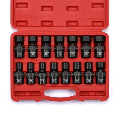 CASOMAN 15 PCS 1/2" Drive Standard Universal Impact Socket Set, 6 Point, Metric,10-24mm - size: 15 PCS 1/2" Dr.(Shallow)