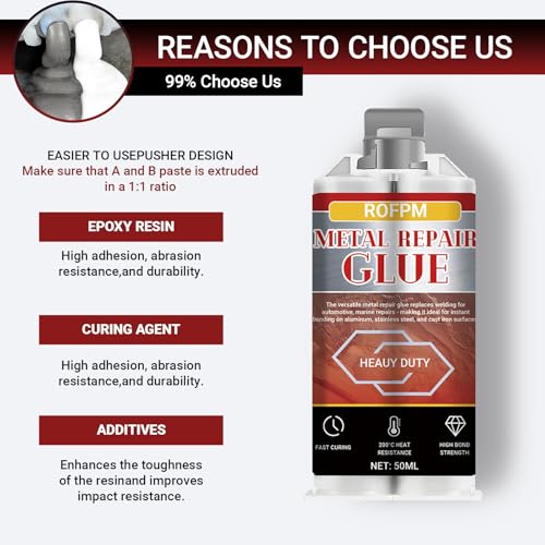 Metal Glue Heavy Duty Weld, 1.69 floz Epoxy Glue Waterproof, Metal Repair Adhesive for Stainless Steel, Iron, Aluminum, Wood, DIY Crafts, Instant Bonding
