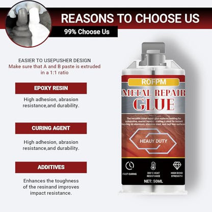 Metal Glue Heavy Duty Weld, 1.69 floz Epoxy Glue Waterproof, Metal Repair Adhesive for Stainless Steel, Iron, Aluminum, Wood, DIY Crafts, Instant Bonding