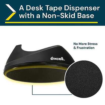 Excell EX-116BK Desk Tape Dispenser, 3/4" Wide, 1" Core, Non-Skid Base