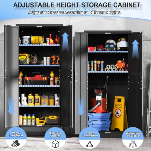 70.86" Metal Garage Storage Cabinet, Lockable Tall Tool Cabinet, Black - color: Black, size: 13.78"D x 25.98"W x 70.86"H