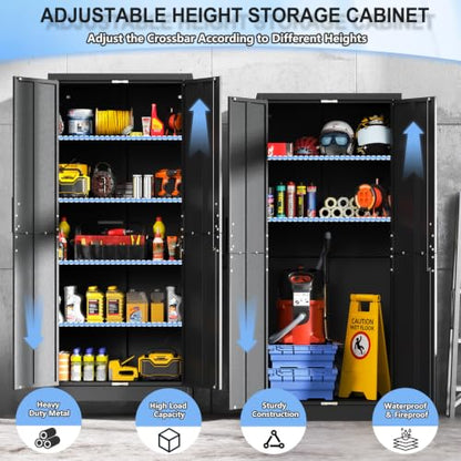 70.86" Metal Garage Storage Cabinet, Lockable Tall Tool Cabinet, Black - color: Black, size: 13.78"D x 25.98"W x 70.86"H