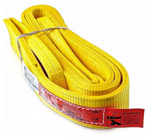 DD Sling 3" × 12' Nylon Lifting Sling – USA Made, 8,900 lb Vertical, 7,200 lb Choker, 17,800 lb Basket – 2-Ply Heavy Duty 900 Webbing, Type 4 Twisted Eye & Eye Rigging Sling - size: 3 in x 12 ft