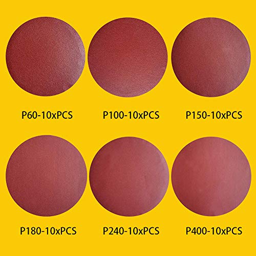 60 PCS 6 Inch NO-Hole PSA Aluminum Oxide Sanding Disc, Self Stick(10 Each of 60 100 150 180 240 400 Grit) - style: 6 Inch