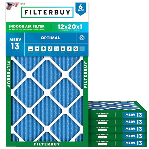Filterbuy 12x20x1 Air Filter MERV 13 Smoke & Allergy Defense (6-Pack) - size: 12x20x1