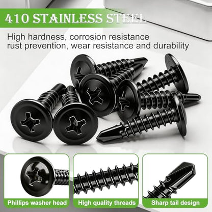 mxuteuk 420PCS #8×3/4" Black Self Tapping Screws,410 Stainless Steel - size: BK #8×3/4"