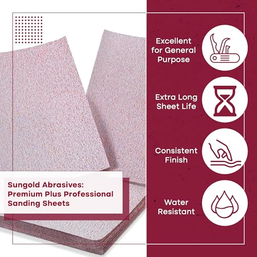 Sungold Abrasives 11111 9" X 11" 220 Grit Sanding Sheets Stearated Aluminum Oxide, 25-Pack - size: 220 Grit