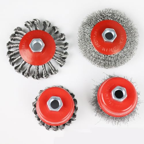 4 Pack Wire Wheel Brush for Angle Grinder,4 Inch Angle Grinder Wheel Set,for 4 1/2 ,5/8”-11 Thread Arbor,Twist Knotted Coarse Crimped Wire Brush Set