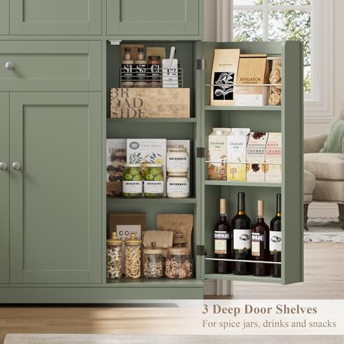 HOSTACK 68" Tall Kitchen Pantry Storage Cabinet with Doors & Shelves, Green - color: Sage Green