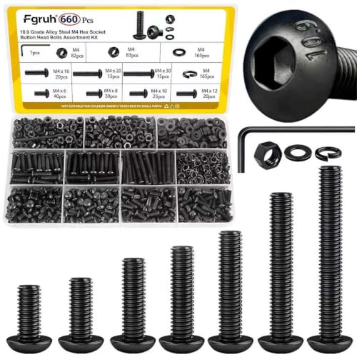 660PCS M4 Hex Button Screws Assortment Kit, M4x6/8/10/12/16/20/30 mm - size: M4 660pcs