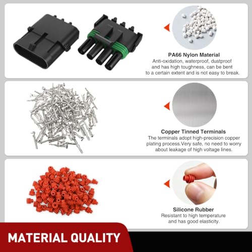 Nilight 180PCS 10 Kits 4 Pin Waterproof Automotive Electrical Connector Kit - size: 4Pin Spark Plug Connector 180PCS