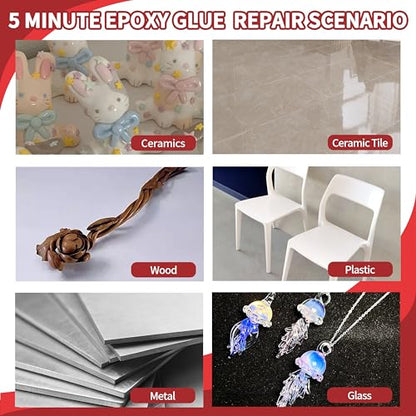5 Minute Epoxy Glue Kit, 260ml Clear Epoxy Adhesive Sturdy, Waterproof, Heat-Resistant, Fast Curing, 5 Min Epoxy Glue All Purpose, Metal, Plastic, Wood, Ceramics, Glass and More