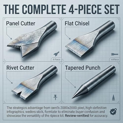 LE LEMATEC Air Chisel Bits Set, 4 Pneumatic Hammer Chisel Attachments