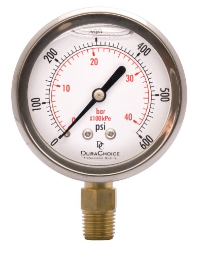 2-1/2" Oil Filled Pressure Gauge, Stainless Steel Case, 0-600 PSI, 1/4" NPT - size: [0-600 PSI]