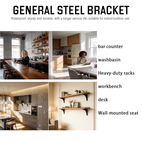 Heavy Duty Shelf Brackets - 1000 LBS Load Capacity, Industrial Steel Mounting Brackets for Shelves, Vanities, Countertops, Desks (4, Black, 16"x12") - size: 16"x12"